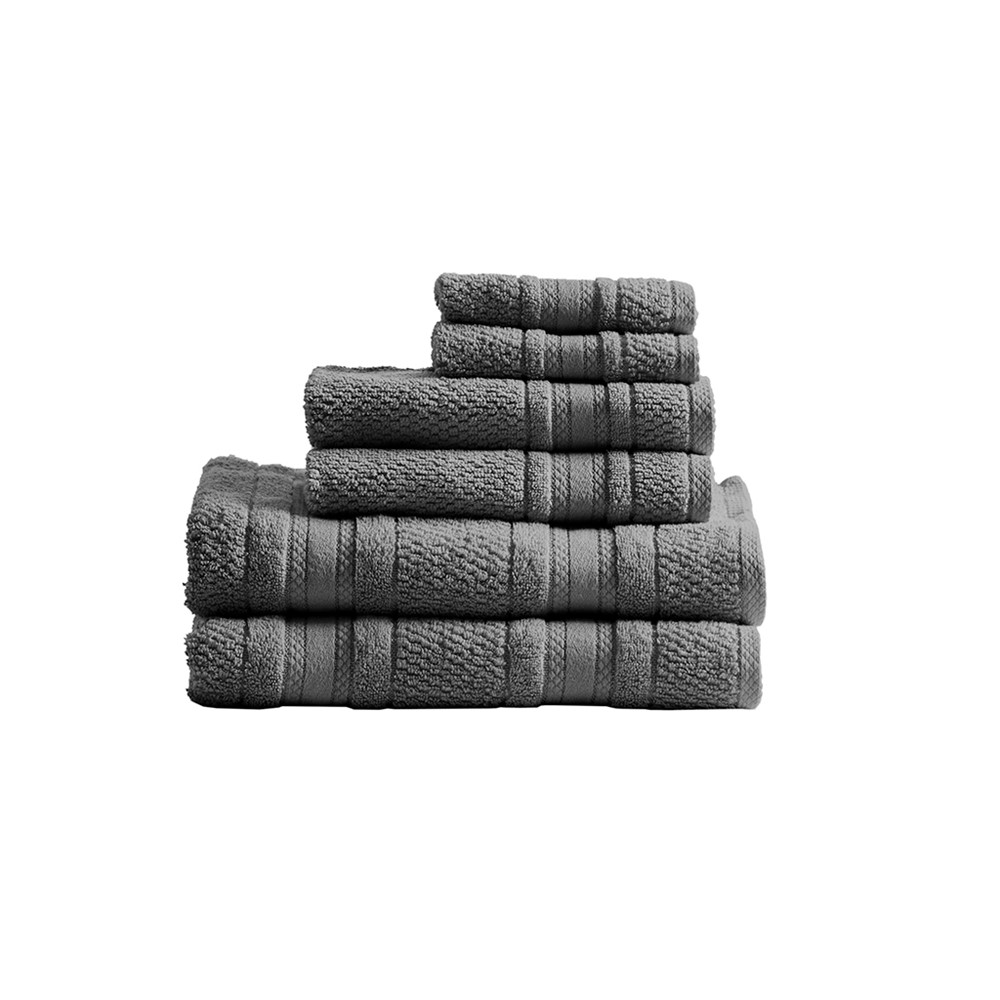 Madison Park Essentials Adrien Super Soft Cotton Quick Dry Bath Towel 6 Piece Set in Dark Gray, 6-Piece MPE73-665 - Image 5