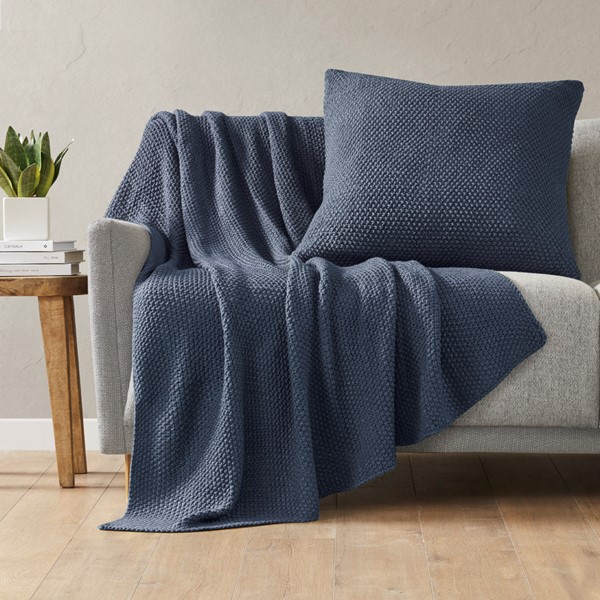 INK+IVY Bree Knit Euro Pillow Cover in Indigo, 26x26" II30-1147 - Image 4
