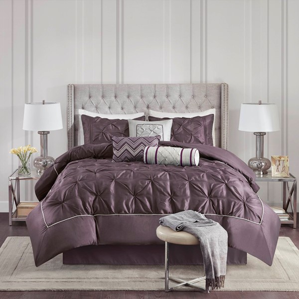 Madison Park Laurel 7 Piece Tufted Comforter Set in Plum, Full MP10-659