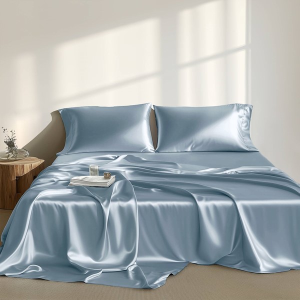 Madison Park Essentials Satin Luxury Sheet Set in Blue, Full MPE20-1131
