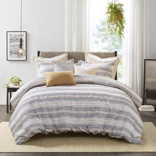 Madison Park Signature Oasis Oversized Chenille Jacquard Striped Comforter Set with Euro Shams and Throw Pillows in Charcoal, Full/Queen MPS10-515 - Image 2