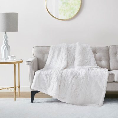 Serta Malea Shaggy Faux Fur Heated Throw in White, 50x60" ST54-0151