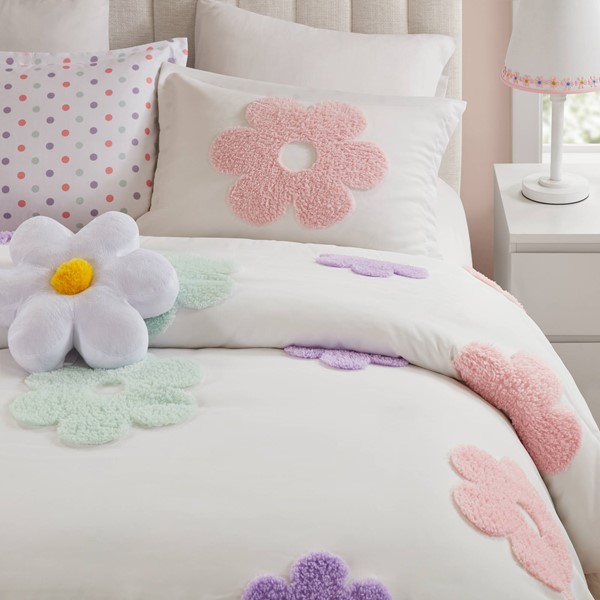 Urban Habitat Kids Gracie Floral Reversible Tufted Chenille Comforter Set with Flower Throw Pillow in White/Purple, Full/Queen UHK10-0227 - Image 2