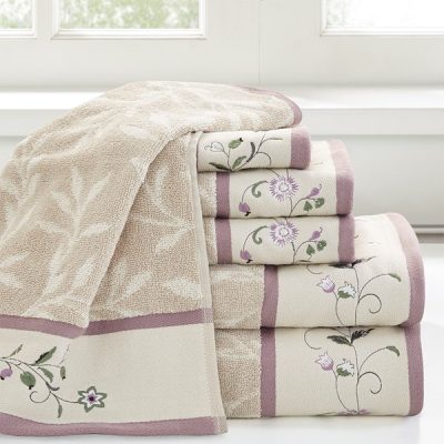 Madison Park Serene Embroidered Cotton Jacquard 6 Piece Towel Set in Purple, 6-Piece MP73-7906