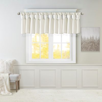 Madison Park Emilia Lightweight Faux Silk Valance With Beads in White, 50x26" MP41-4453