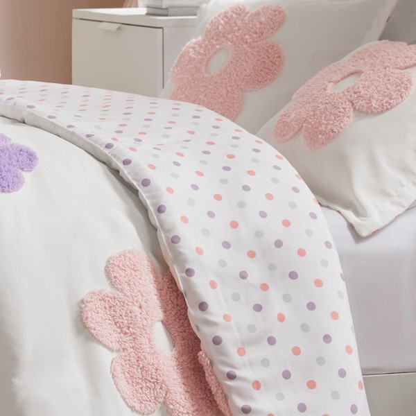 Urban Habitat Kids Gracie Floral Reversible Tufted Chenille Duvet Cover Set in White/Purple, Full/Queen UHK12-0229 - Image 2