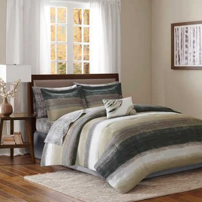 Madison Park Essentials Saben Comforter Set with Cotton Bed Sheets in Taupe, Queen MPE10-165