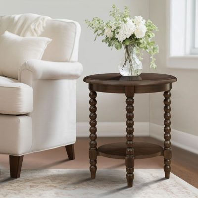 Martha Stewart Philippe Round End Table with Shelf in Brown, 20x24" MT120-1213