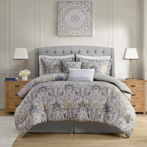 Harbor House Blue Hallie 6 Piece Cotton Comforter Set in Grey, Queen HH10-1684 - Image 3