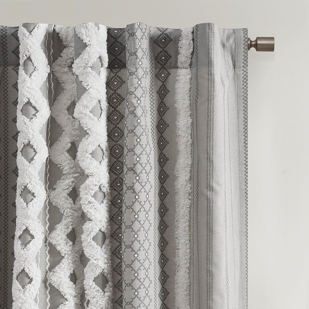 INK+IVY Imani Cotton Printed Curtain Panel with Chenille Stripe and Lining in Gray, 50x84" II40-1181 - Image 4