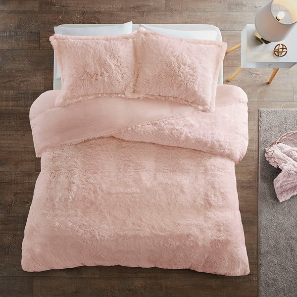 Intelligent Design Malea Shaggy Fur Duvet Cover Set in Blush, Full/Queen ID12-1930 - Image 4