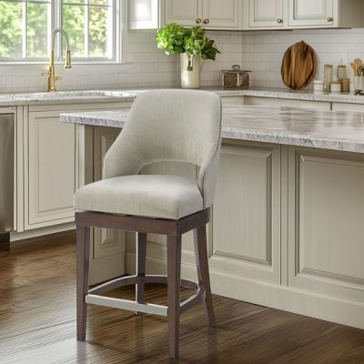 Madison Park Jillian Upholstered Counter Stool with Cutout Back Design and Swivel Seat in Cream, One Size MP104-1074