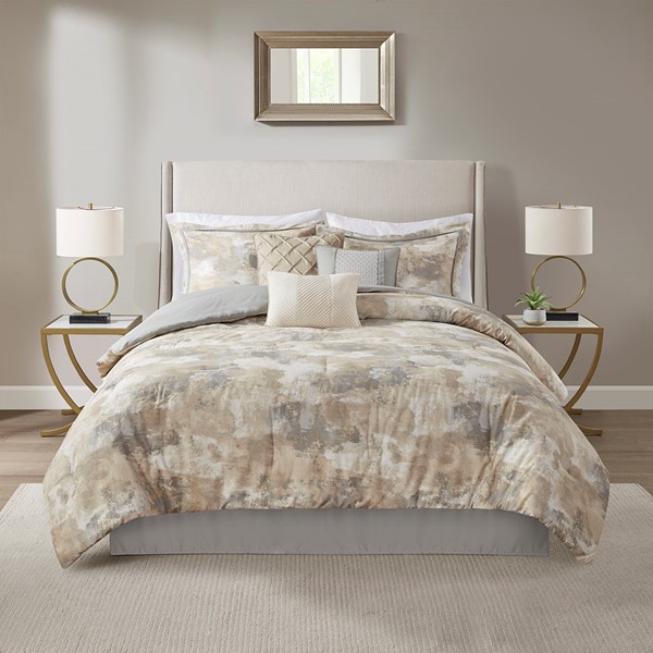 Madison Park Beacon 7 Piece Textured Cotton Blend Comforter Set in Gray, Cal King MP10-7384 - Image 2