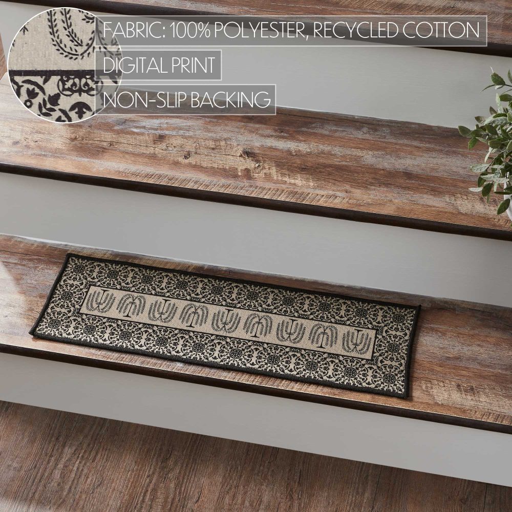 Custom House Black Tan Jacquard Polyester Stair Tread Rect Latex 8.5x27 - Image 4