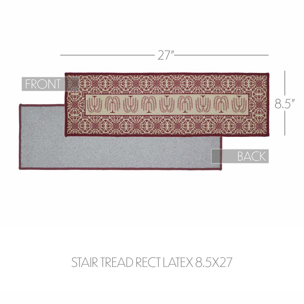 Custom House Burgundy Tan Jacquard Polyester Stair Tread Rect Latex 8.5x27 - Image 6