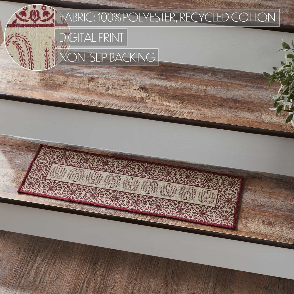 Custom House Burgundy Tan Jacquard Polyester Stair Tread Rect Latex 8.5x27 - Image 4
