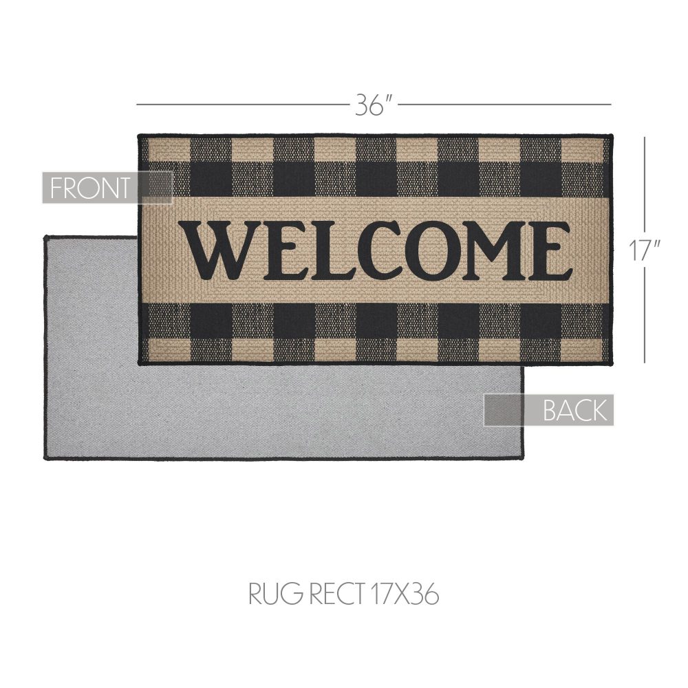 Black Check Welcome Polyester Rug Rect 17x36 - Image 6