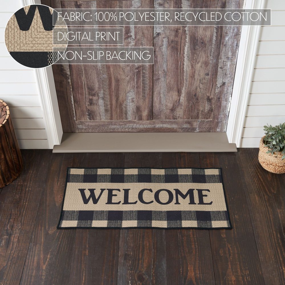 Black Check Welcome Polyester Rug Rect 17x36 - Image 4