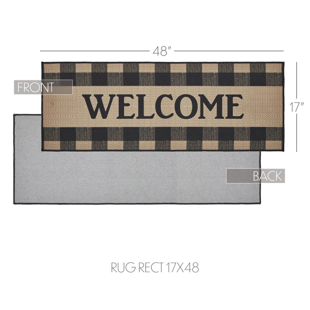 Black Check Welcome Polyester Rug Rect 17x48 - Image 6