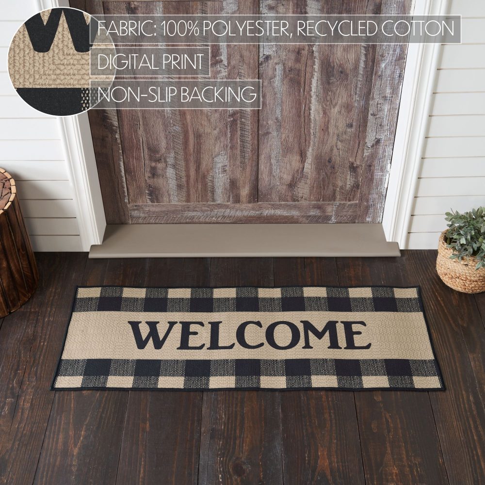 Black Check Welcome Polyester Rug Rect 17x48 - Image 4