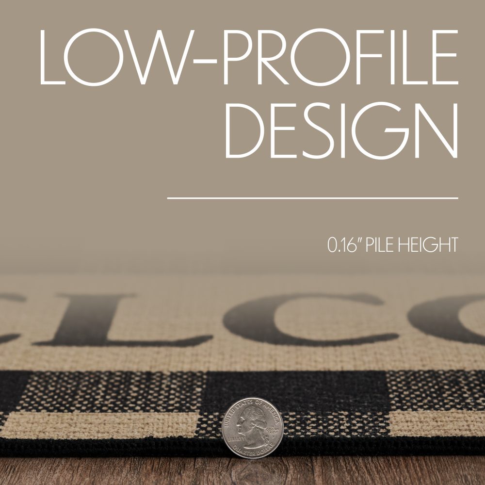 Black Check Welcome Polyester Rug Rect 17x48 - Image 5