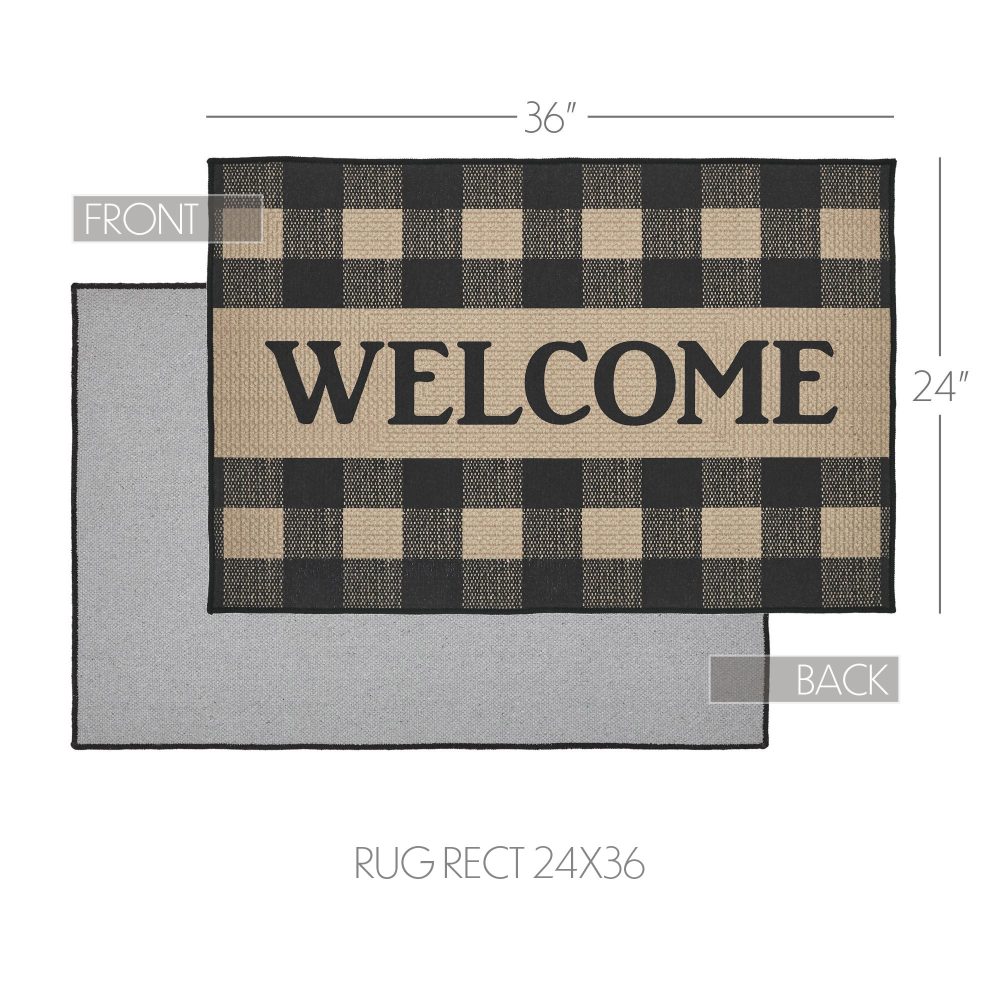 Black Check Welcome Polyester Rug Rect 24x36 - Image 6