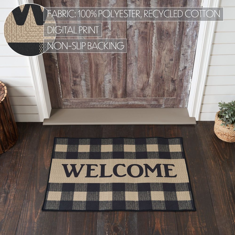 Black Check Welcome Polyester Rug Rect 24x36 - Image 4