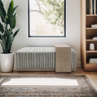 Chapel Hill Peggy Bench/Cocktail Ottoman With Table in Stripe/Multi, One Size CH101-0057