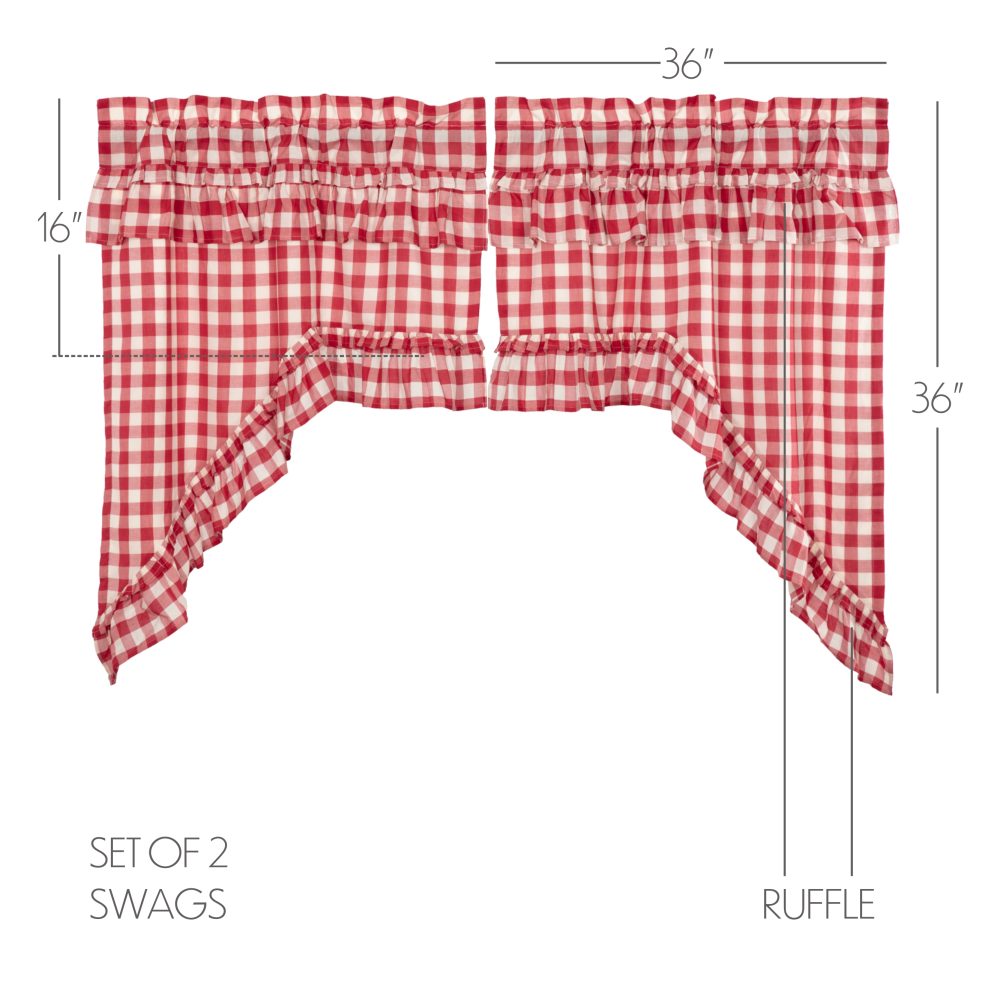 Annie Buffalo Red Check Ruffled Swag Set of 2 36x36x16 - Image 5