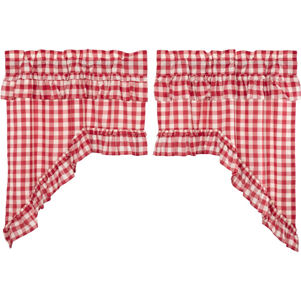 Annie Buffalo Red Check Ruffled Swag Set of 2 36x36x16 - Image 2