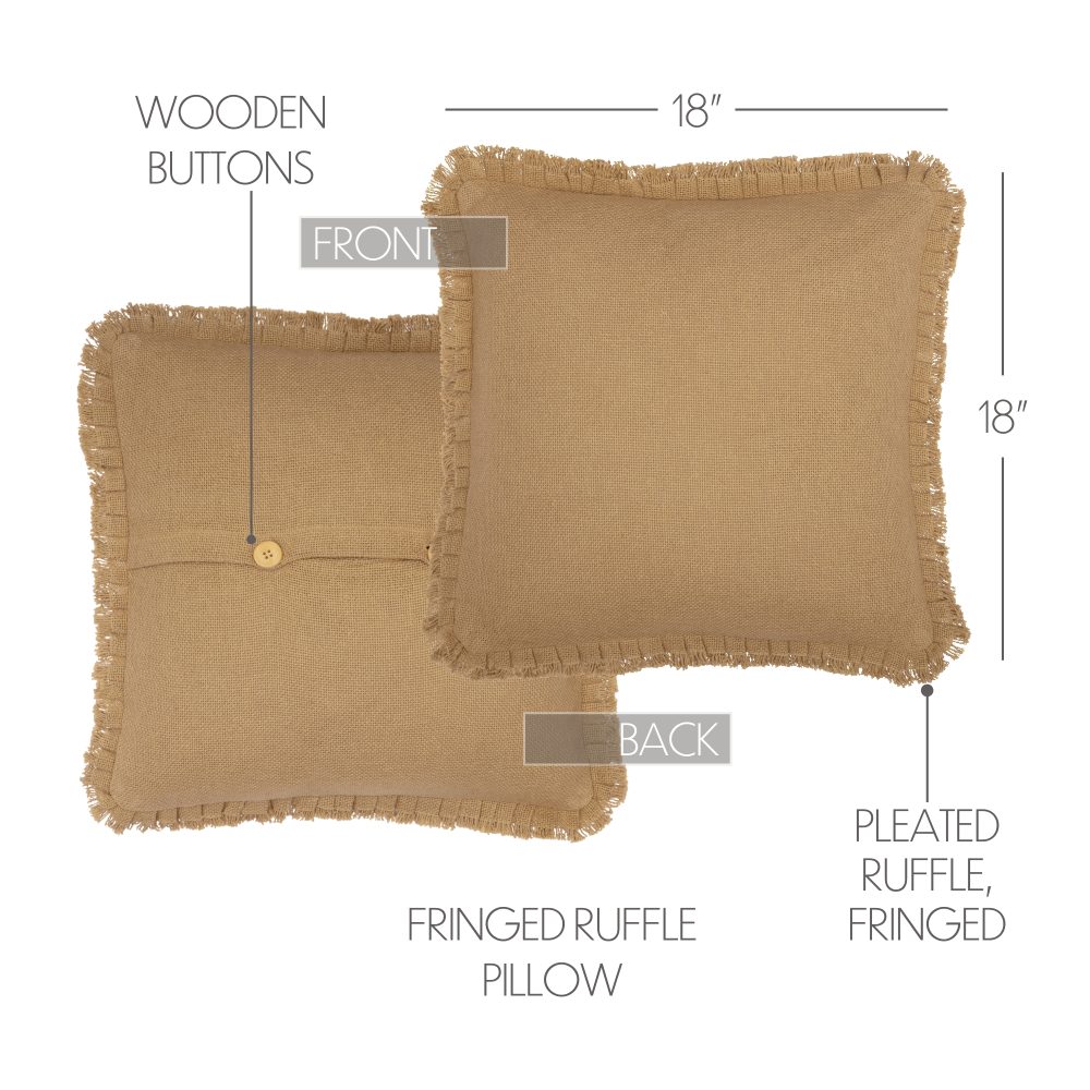 Burlap Natural Pillow w/ Fringed Ruffle 18x18 - Image 4