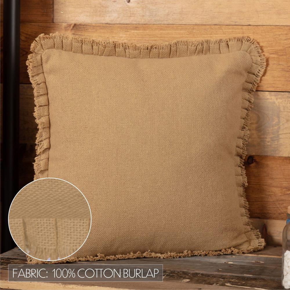 Burlap Natural Pillow w/ Fringed Ruffle 18x18 - Image 5