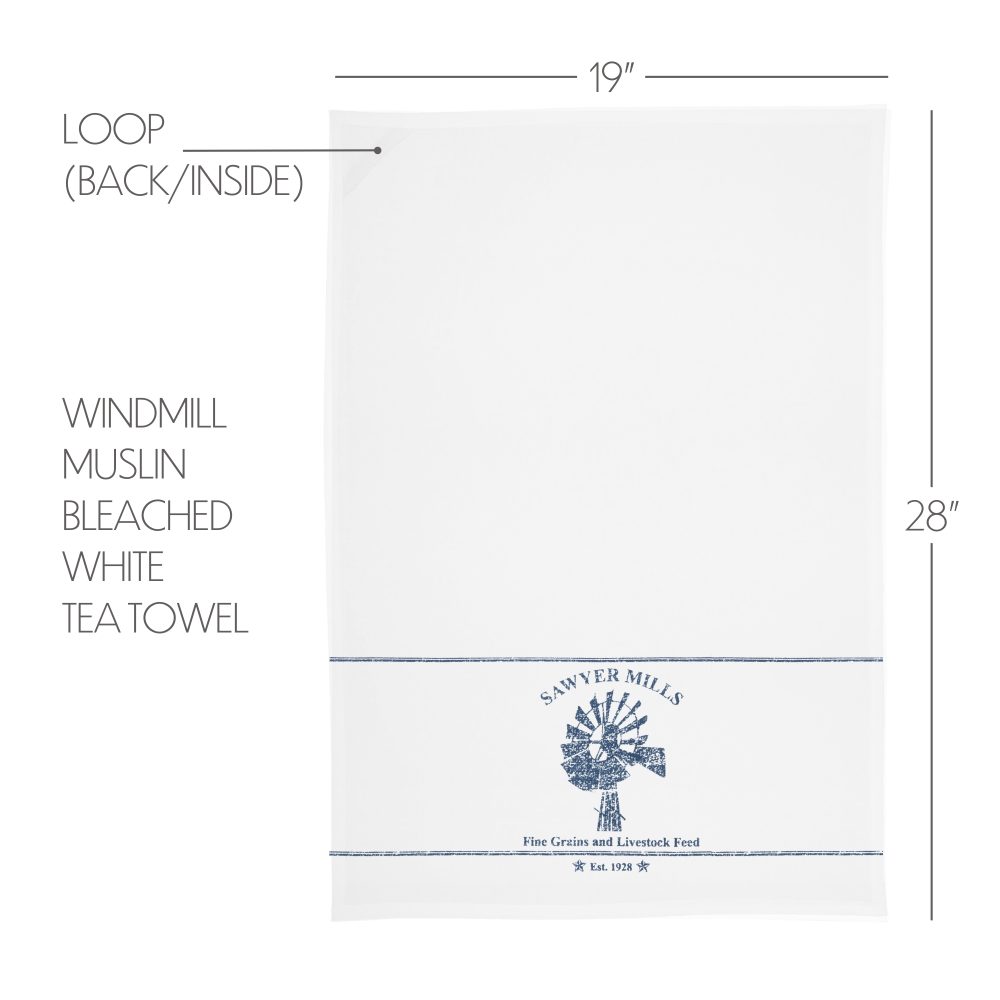 Sawyer Mill Blue Windmill Muslin Bleached White Tea Towel 19x28 - Image 5