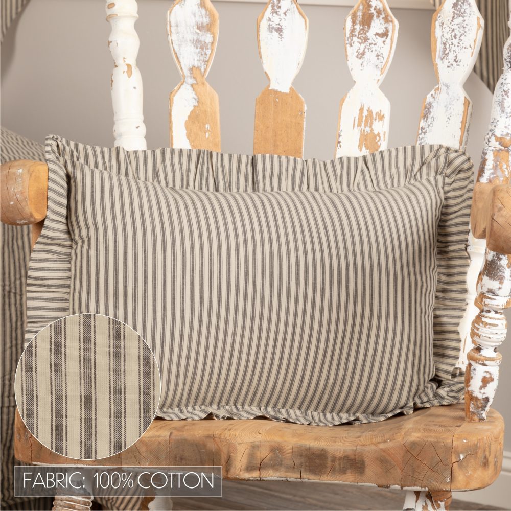 Sawyer Mill Charcoal Ticking Stripe Fabric Pillow 14x22 - Image 5