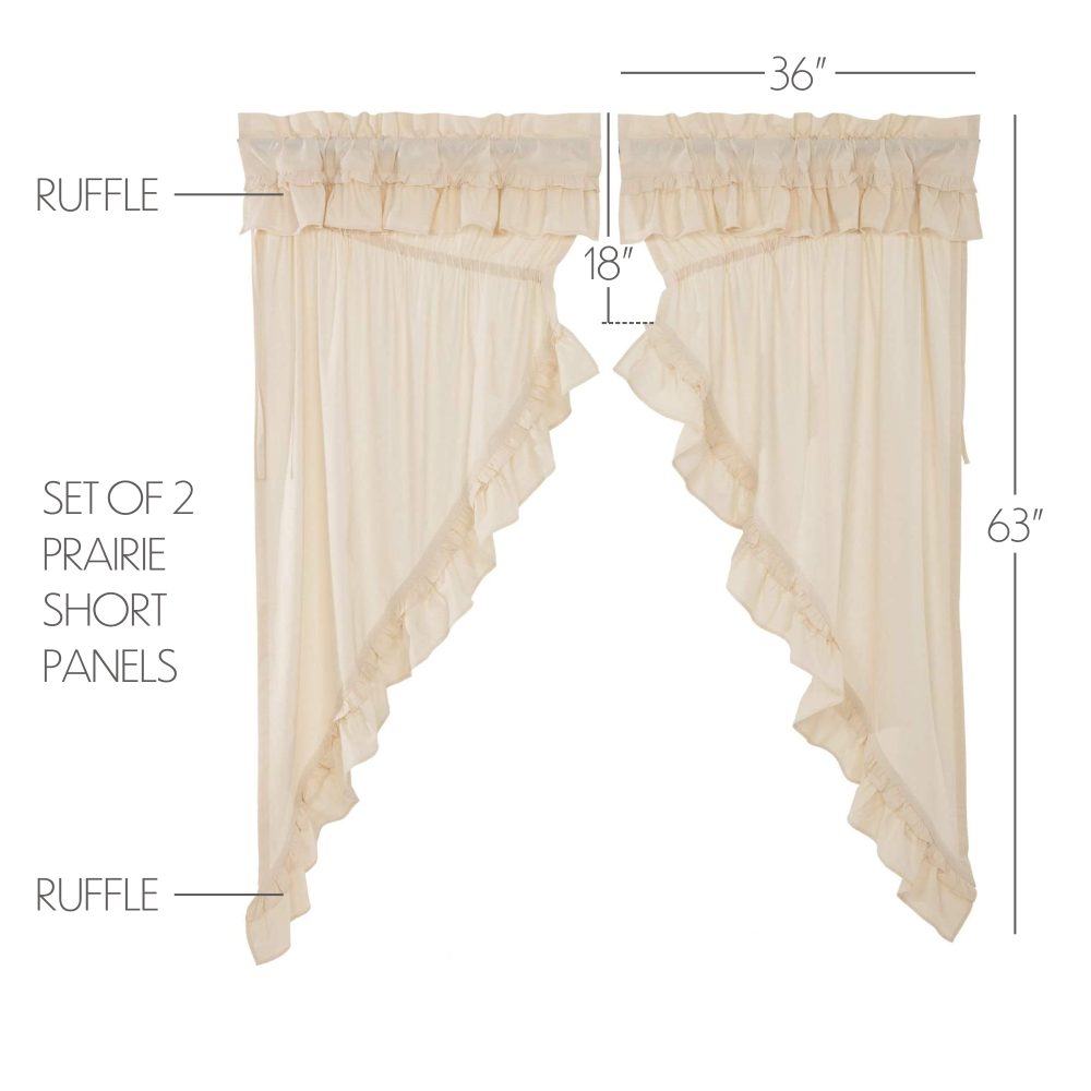 Muslin Ruffled Unbleached Natural Prairie Short Panel Set of 2 63x36x18 - Image 3