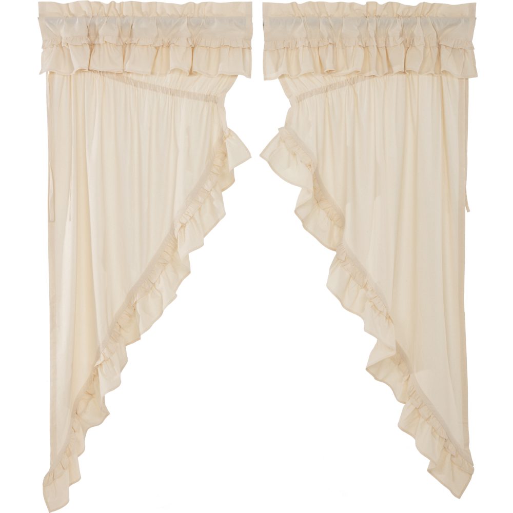 Muslin Ruffled Unbleached Natural Prairie Short Panel Set of 2 63x36x18 - Image 2