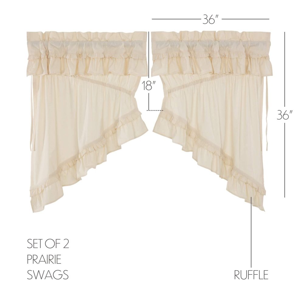 Muslin Ruffled Unbleached Natural Prairie Swag Set of 2 36x36x18 - Image 3
