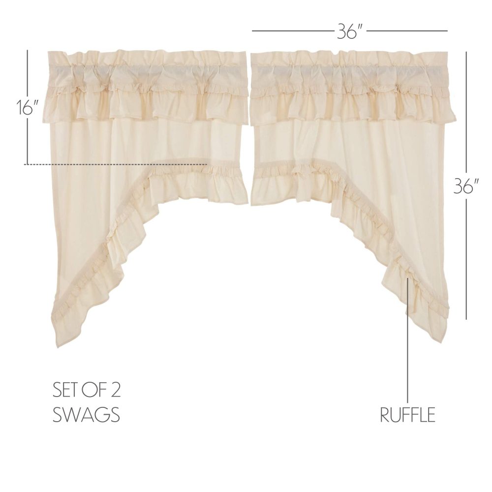 Muslin Ruffled Unbleached Natural Swag Set of 2 36x36x16 - Image 3