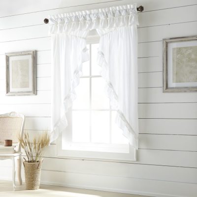 Muslin Ruffled Bleached White Prairie Short Panel Set of 2 63x36x18
