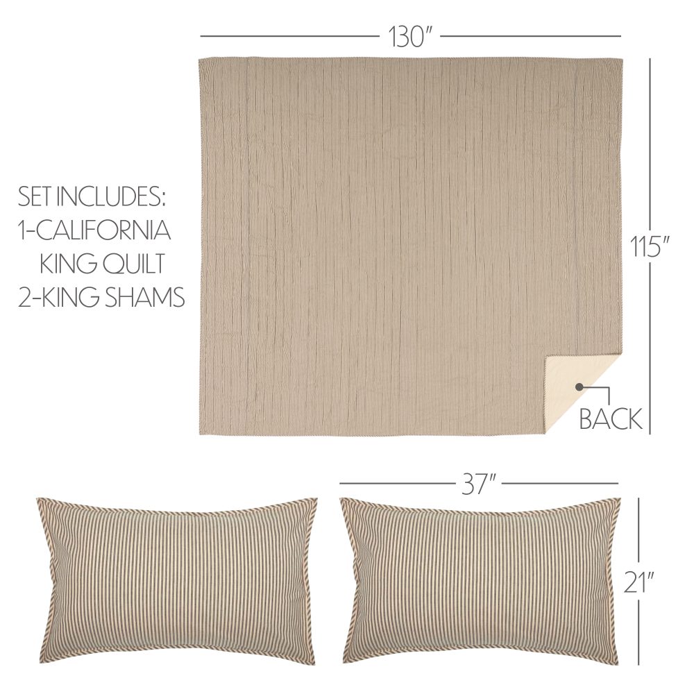 Sawyer Mill Charcoal Ticking Stripe California King Quilt Set; 1-Quilt 130Wx115L w/2 Shams 21x37 - Image 4