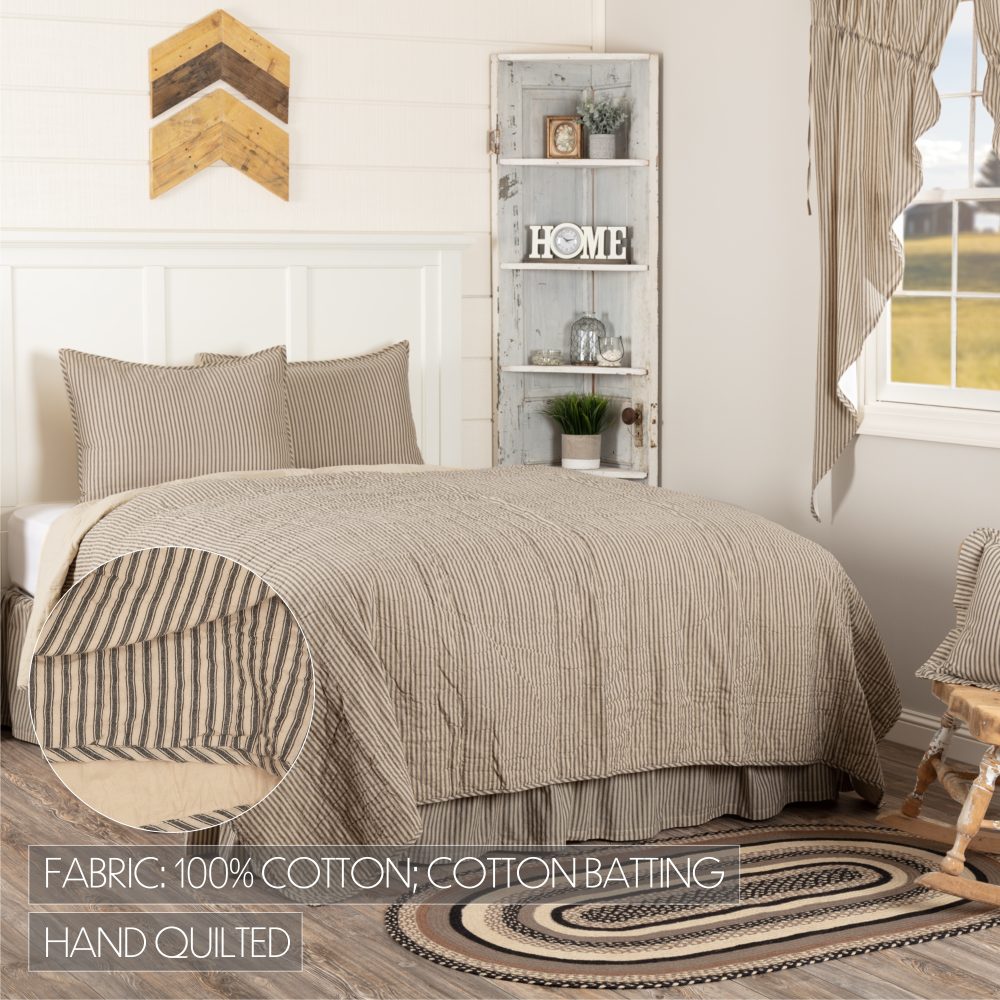 Sawyer Mill Charcoal Ticking Stripe California King Quilt Set; 1-Quilt 130Wx115L w/2 Shams 21x37 - Image 3