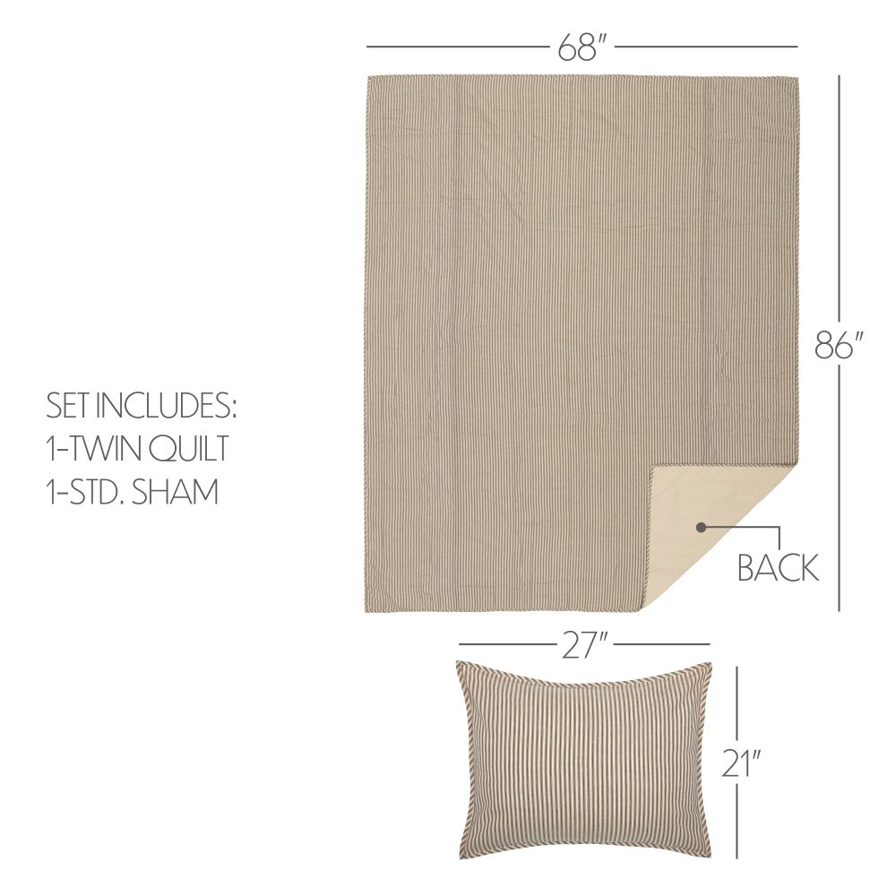 Sawyer Mill Charcoal Ticking Stripe Twin Quilt Set; 1-Quilt 68Wx86L w/1 Sham 21x27 - Image 4