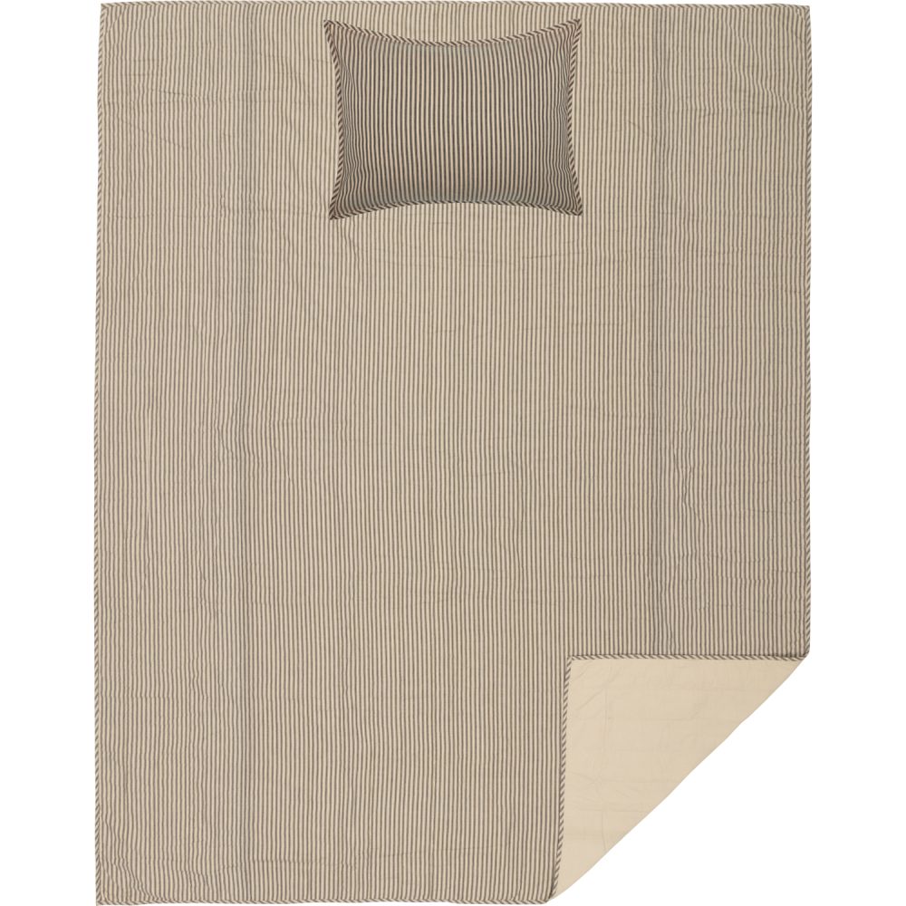 Sawyer Mill Charcoal Ticking Stripe Twin Quilt Set; 1-Quilt 68Wx86L w/1 Sham 21x27 - Image 2