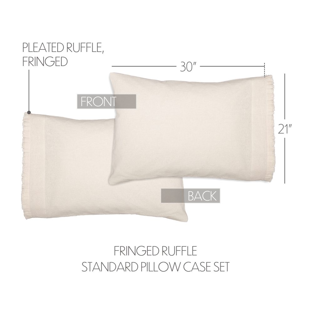 Burlap Antique White Standard Pillow Case w/ Fringed Ruffle Set of 2 21x30 - Image 4