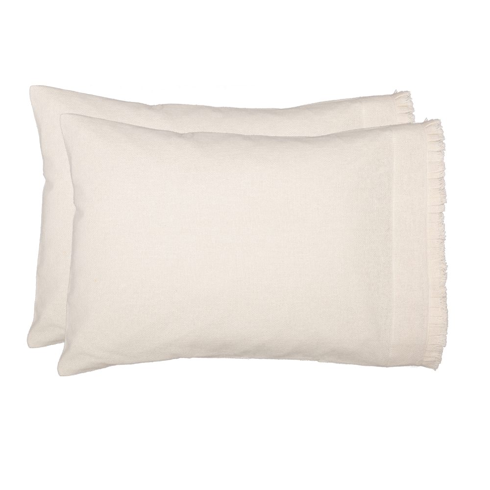 Burlap Antique White Standard Pillow Case w/ Fringed Ruffle Set of 2 21x30 - Image 2