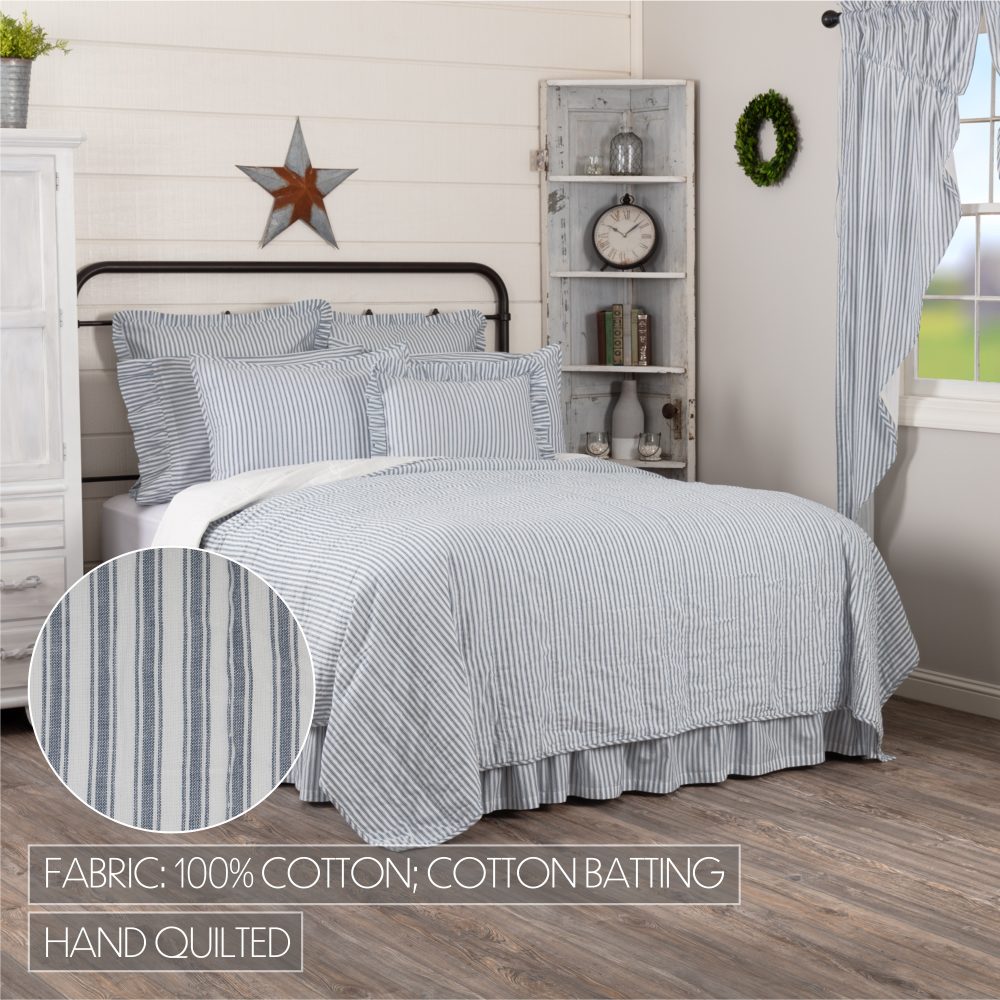 Sawyer Mill Blue Ticking Stripe Twin Quilt Coverlet 68Wx86L - Image 3