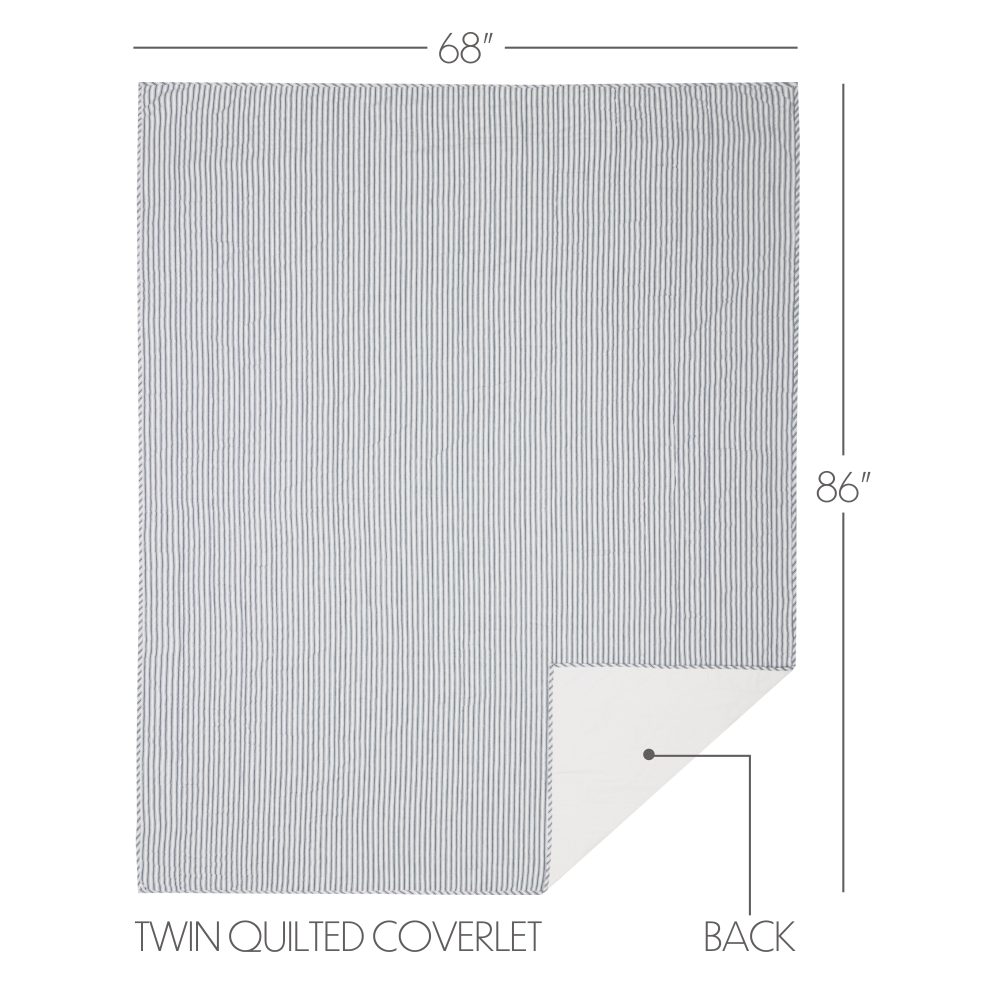 Sawyer Mill Blue Ticking Stripe Twin Quilt Coverlet 68Wx86L - Image 4