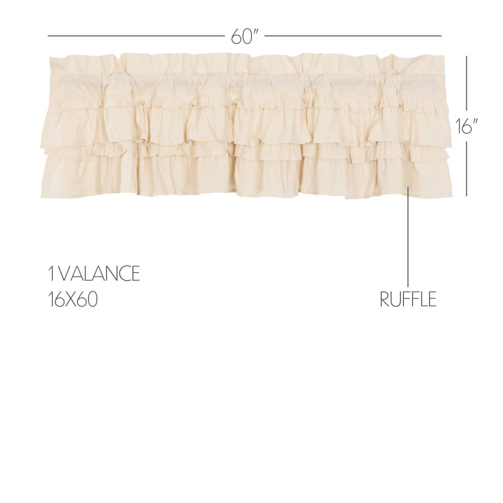 Muslin Ruffled Unbleached Natural Valance 16x60 - Image 3