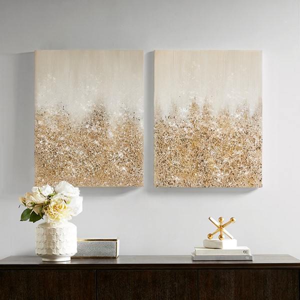 Madison Park Glimmer Heavily Embellished 2-piece Canvas Wall Art Set in Gold, 2-Piece MP95C-0173 - Image 2