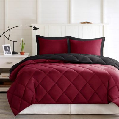 Madison Park Essentials Larkspur 3M Scotchgard Reversible Down Alt Comforter Set in Red/Black, Twin/Twin XL BASI10-0601
